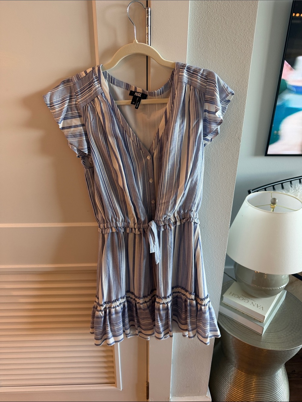 PAIGE Blue and White Striped Mini Dress
